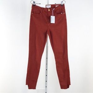 FRAME Denim Le High Raw Hem Skinny Ankle Jeans Burnt Henna Wash Size 27